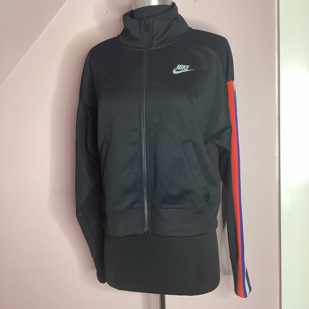Nike Black Jacket with Multicolor Stripes